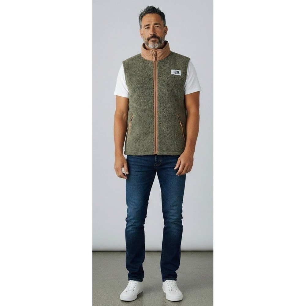 The North Face Mens Royal Arch Sherpa Fleece Vest Military Olive Green XXL